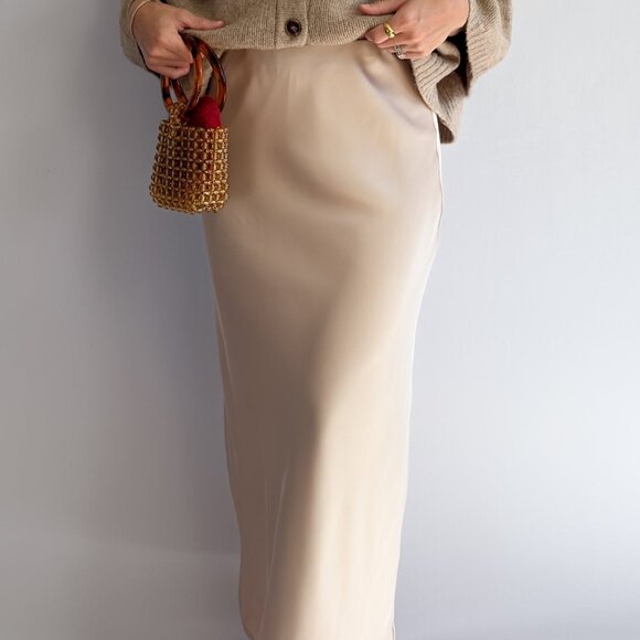 Women’s Champagne Satin Slip Skirt – Bias Cut Midi Skirt - Picture 12 of 13